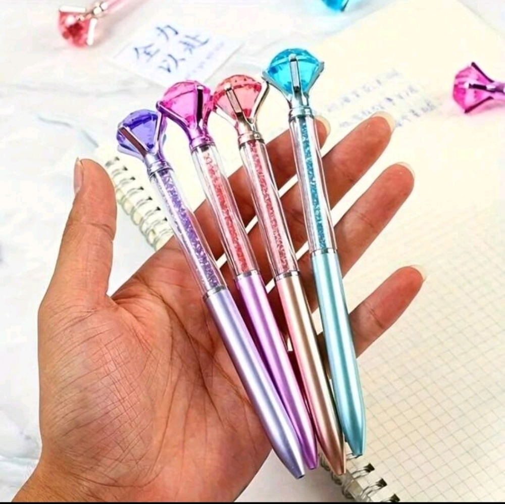 Set Of 4 Diamond Top Ballpoint Pens - Pink, Blue, Purple, Orange